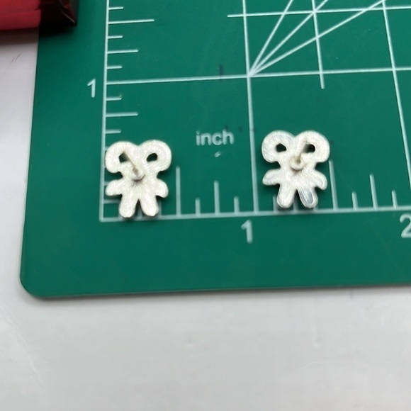 Candy Cane Christmas Earrings Delicate Dainty Red White and Green Bow - Picture 5 of 6